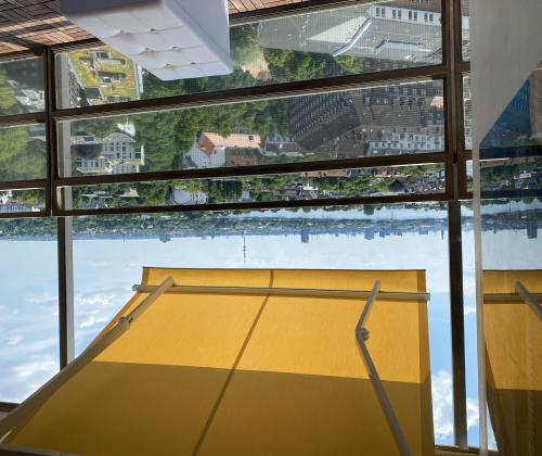 Sonnenschutz Markise über den Dächern von Hamburg